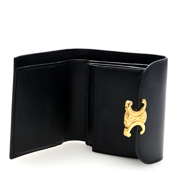 CELINE Shiny Smooth Lambskin Small Triomphe Wallet Black