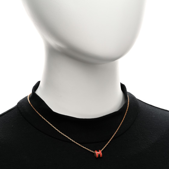HERMES Lacquered Rose Gold Mini Pop H Pendant Necklace