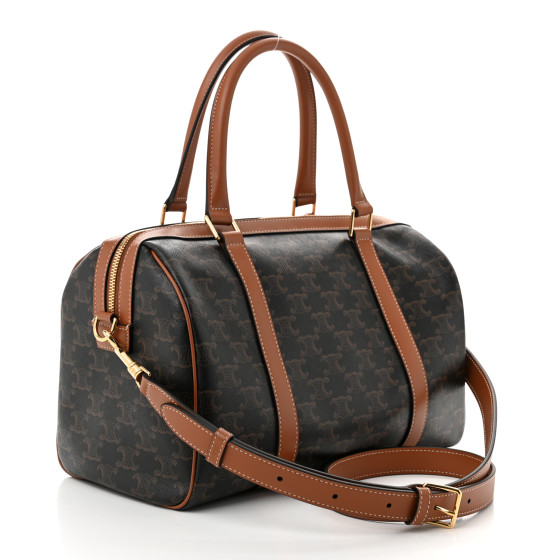 CELINE Triomphe Canvas Calfskin Boston Bag Tan 1679241