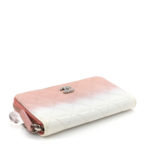 CHANEL Ombre Patent Calfskin Quilted Small Zip Around Wallet