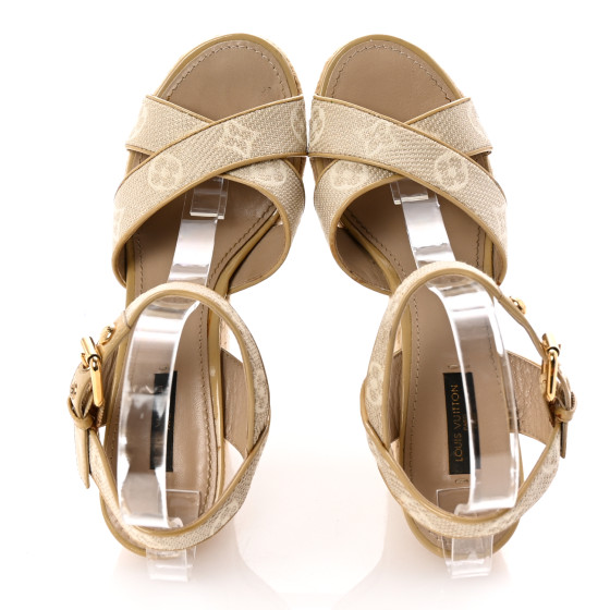 LOUIS VUITTON Canvas Monogram Nil Espadrille Wedge Sandals