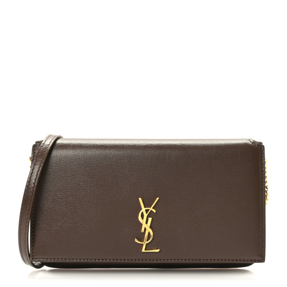 SAINT LAURENT Smooth Calfskin Monogram Phone Holder Crossbody Brick