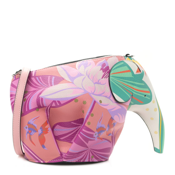 LOEWE Calfskin Paula's Ibiza Printed Elephant Crossbody Bag Pink White