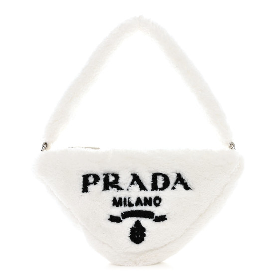 PRADA Shearling Triangle Pouch White