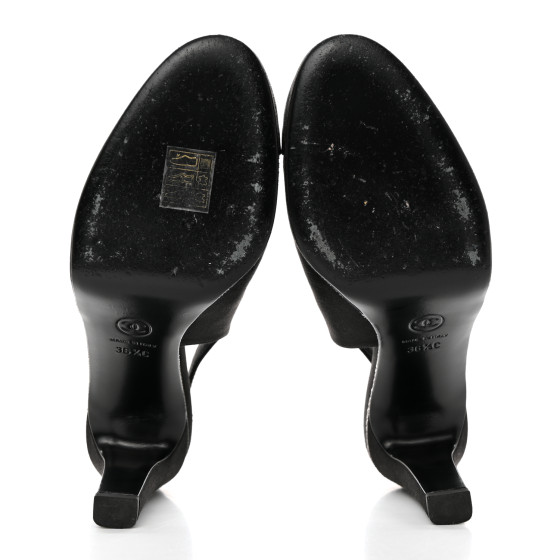 CHANEL Silk Crystal Embellished Cap Toe CC Slingback Pumps