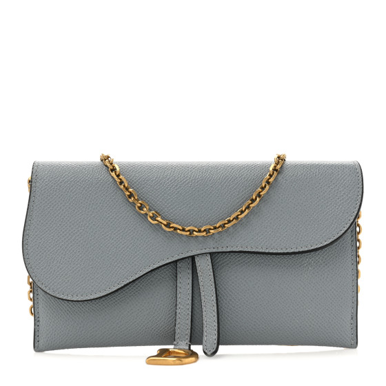 CHRISTIAN DIOR Grained Calfskin Saddle Chain Wallet Pouch