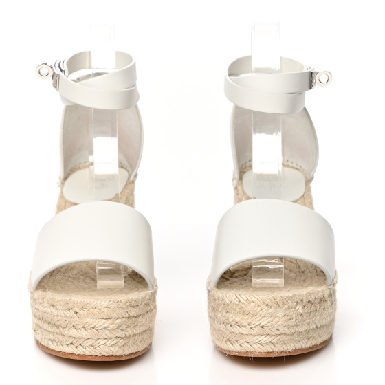 HERMES Calfskin Tipoli Espadrille Wedges 37 White 1135847