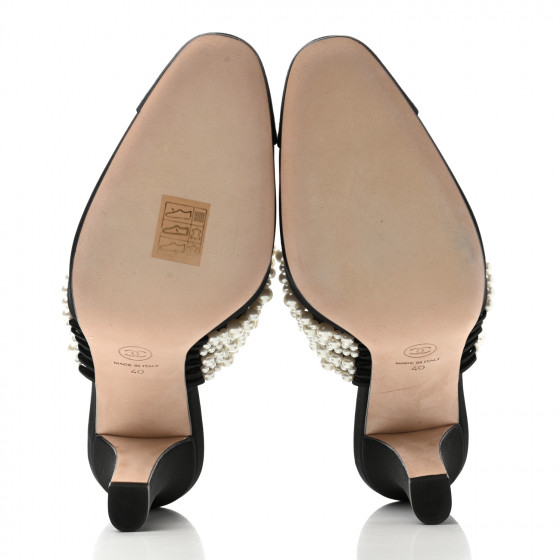 CHANEL Satin Cap Toe CC Pearl Mule 40 Black 931133