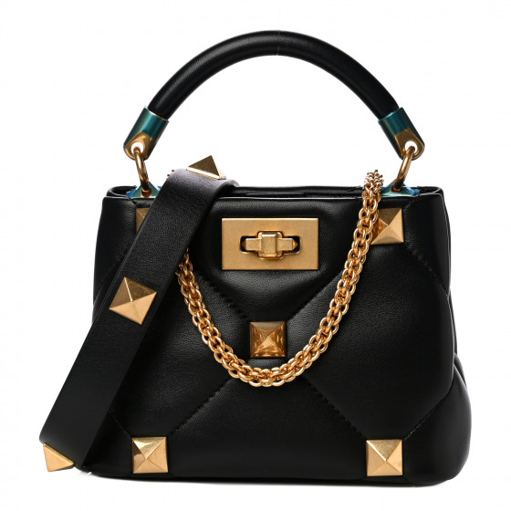 【関税&送料込】Valentino Garavani Black Nappa Leather Roman VALENTINO GARAVANI Nappa Monochrome Medium Roman Stud