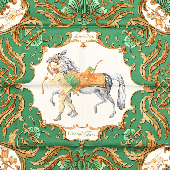HERMES Silk Cheval Turc Scarf 90 Vert Emeraude 1278345