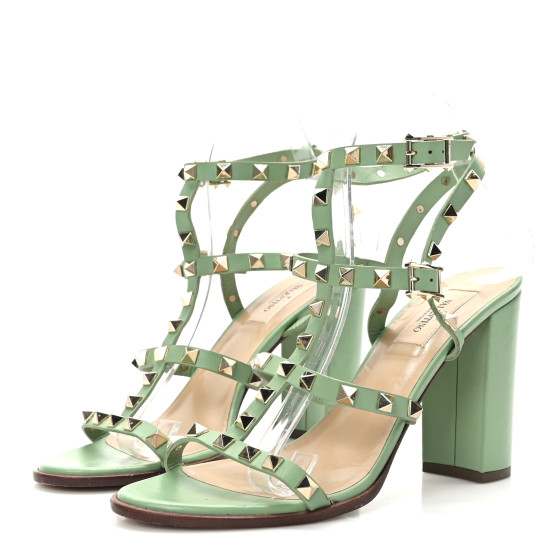 靴 VALENTINO 39.5 VALENTINO GARAVANI Metallic Calfskin Rockstud Ankle Wrap