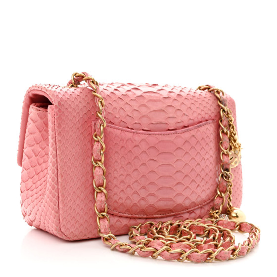CHANEL Snakeskin Mini Rectangular Valentine Charms Flap Pink