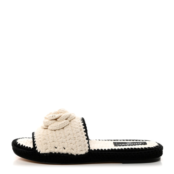 CHANEL Crochet Mules 38 Ivory Black 1567042 | FASHIONPHILE