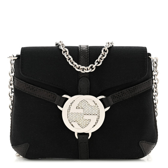GUCCI Satin Lizard Crystal Mini Interlocking G Shoulder Bag Black