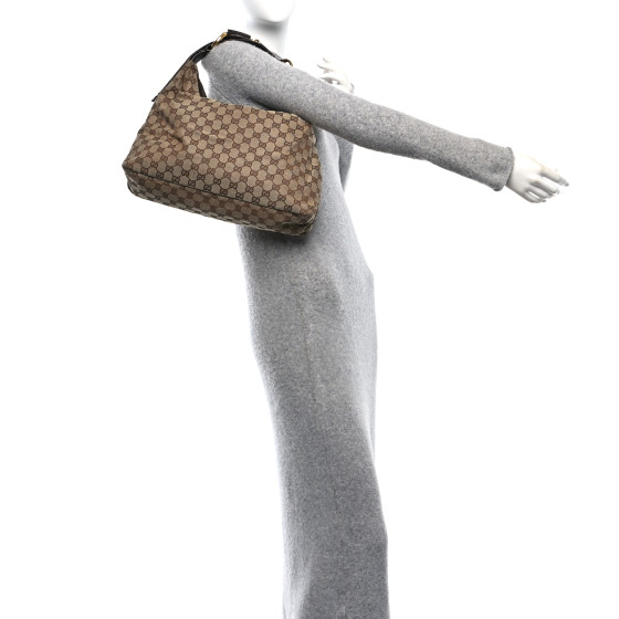 GUCCI Monogram Medium Horsebit Chain Hobo Dark Brown