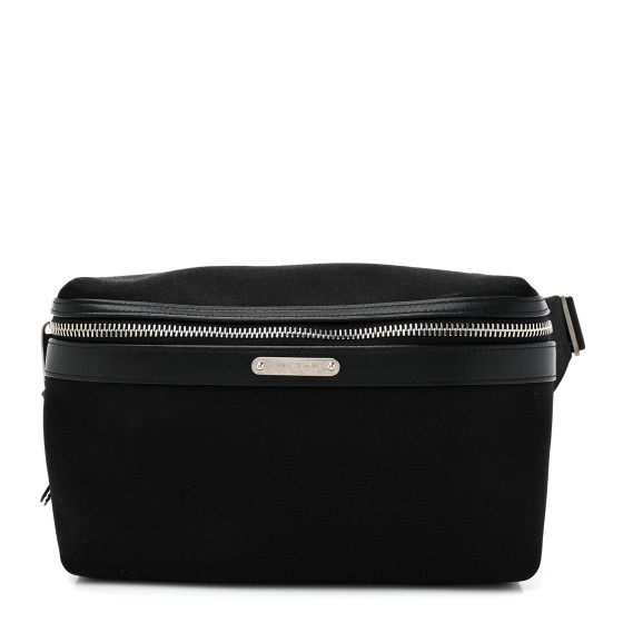 SAINT LAURENT Canvas Calfskin City Belt Bag Black