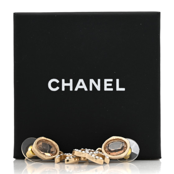 CHANEL Crystal Pearl CC Drop Earrings Gold Pink 1675594