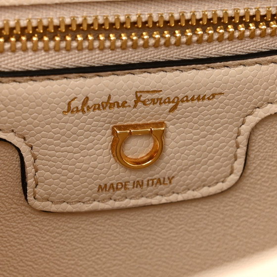 SALVATORE FERRAGAMO Calfskin Quilted Gancini Flap Bag Bone