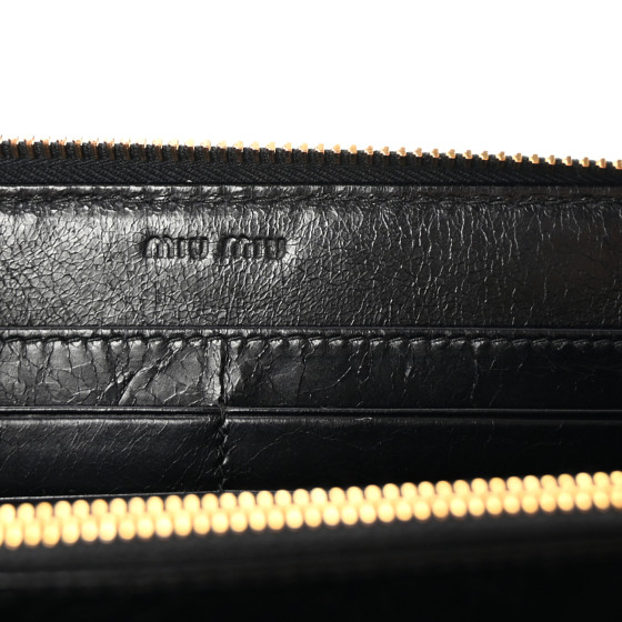 MIU MIU Vitello Shine Matelasse Zip Around Wallet Black