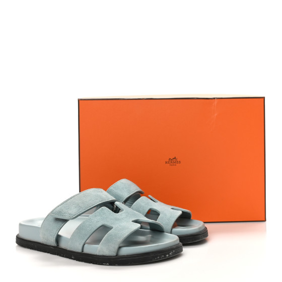 HERMES Suede Goatskin Womens Chypre Sandals 37.5 Vert d'eau