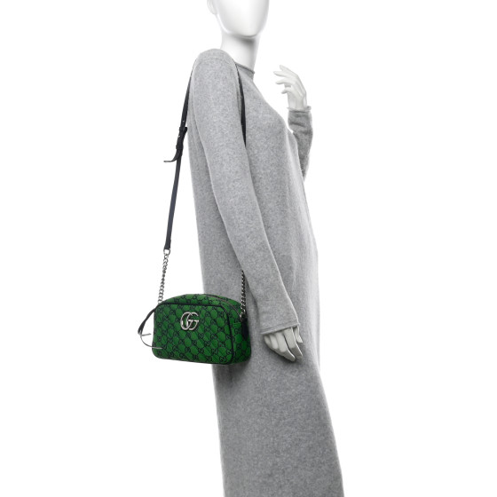 GUCCI Monogram Multicolor Matelasse Diagonal Small GG Marmont Chain Shoulder Bag Green Blue