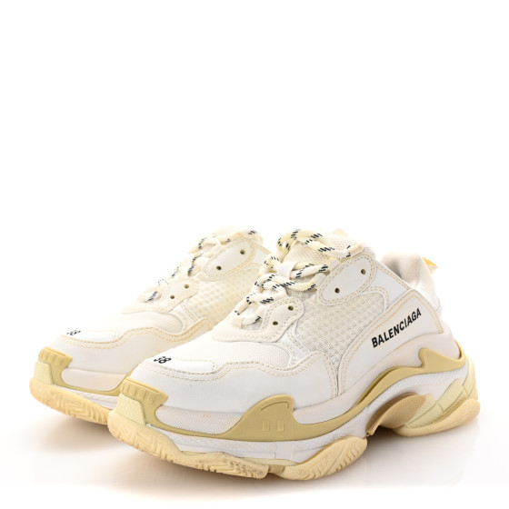 しろs BALENCIAGA Fabric Mesh Womens Triple S Sneakers 38 White