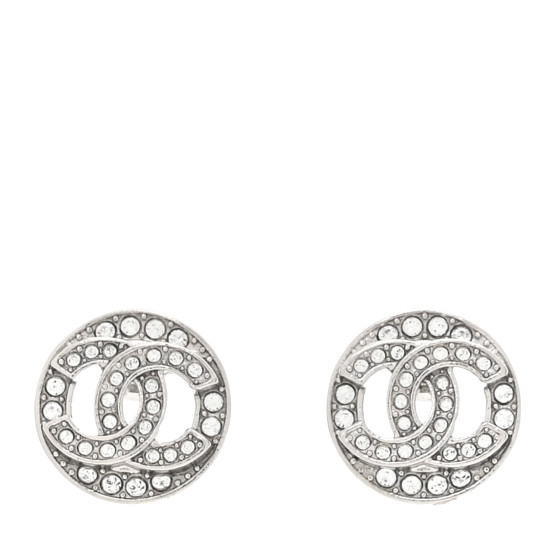 カナレ CHANEL Crystal CC Round Earrings Silver 1676726 | FASHIONPHILE