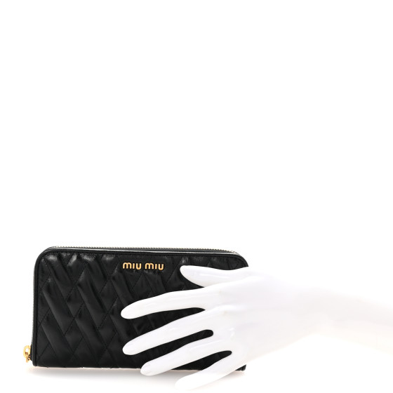 MIU MIU Vitello Shine Matelasse Zip Around Wallet Black