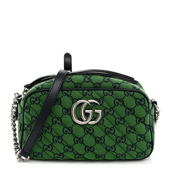 GUCCI Monogram Multicolor Matelasse Diagonal Small GG Marmont Chain Shoulder Bag Green Blue