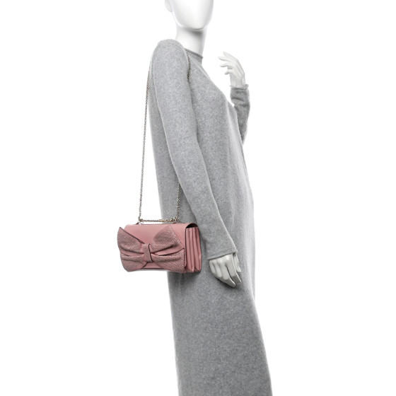 VALENTINO GARAVANI Nappa Bow Studded Shoulder Bag Pop Gardenia