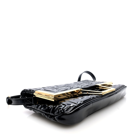FENDI ◆ FF Flap Bag FENDI Patent FF 1974 Embossed Medium Shopping Flap Bag Black