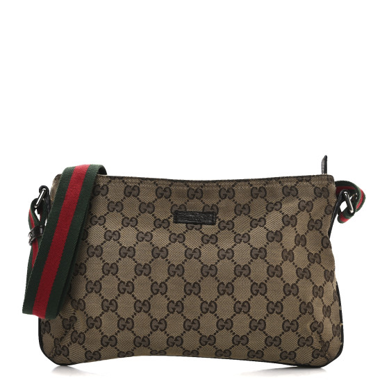 GUCCI Monogram Web Small Flat Messenger Crossbody Dark Brown