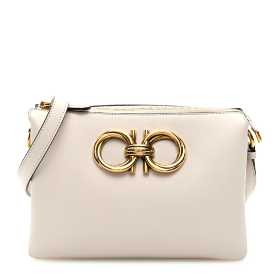SALVATORE FERRAGAMO Calfskin Trapezio Shoulder Bag White
