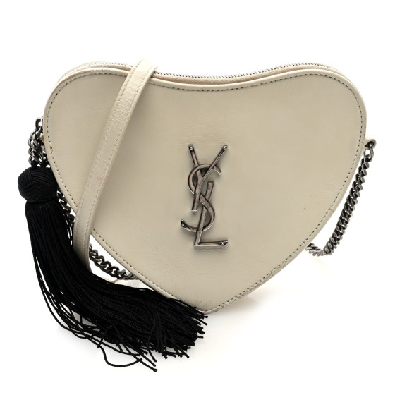 SAINT LAURENT Calfskin Heart Monogram Crossbody Ivory