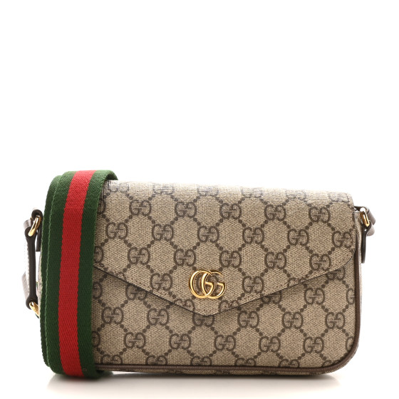 GUCCI GG Supreme Monogram Textured Dollar Calfskin Web Mini