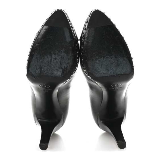 CHANEL Lambskin CC Cap Toe Platform Chain Pumps 39 Black