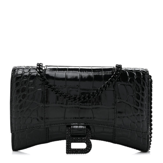 BALENCIAGA Shiny Calfskin Strass Monochrome Crocodile
