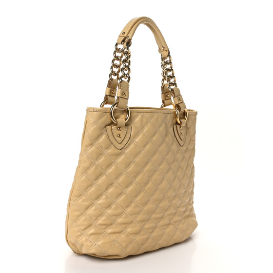 MARC JACOBS Calfskin Quilted Zipper Tote Beige 1681895
