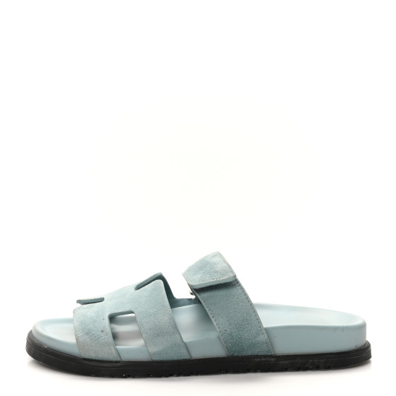 りり HERMES Suede Goatskin Womens Chypre Sandals 37.5 Vert d'eau