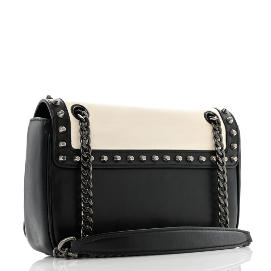 PRADA Glace Calfskin Studded Crossbody White Black 1688261