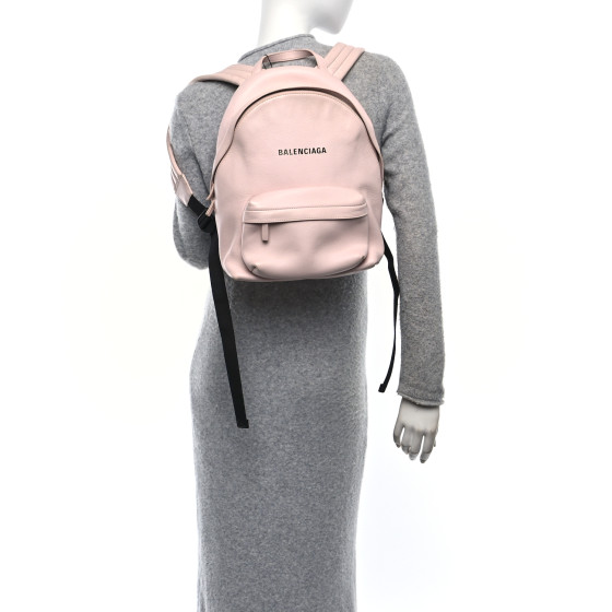 BALENCIAGA Smooth Calfskin Logo Small Everyday Backpack Light Rose Black