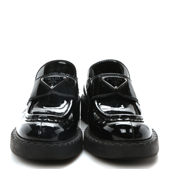 PRADA Spazzolato Metal Triangle Logo 50mm Loafers 36 Black