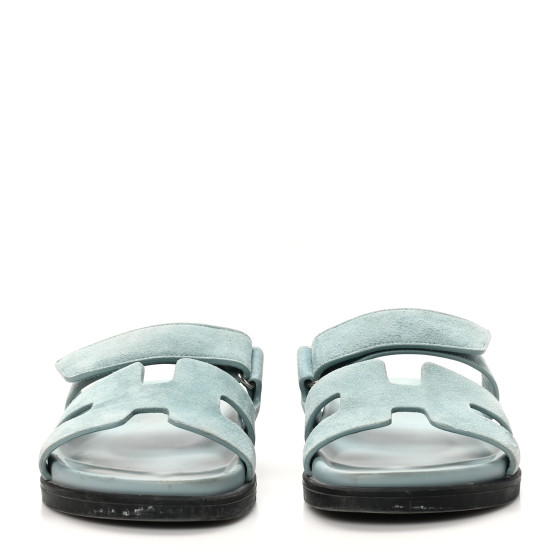 HERMES Suede Goatskin Womens Chypre Sandals 37.5 Vert d'eau