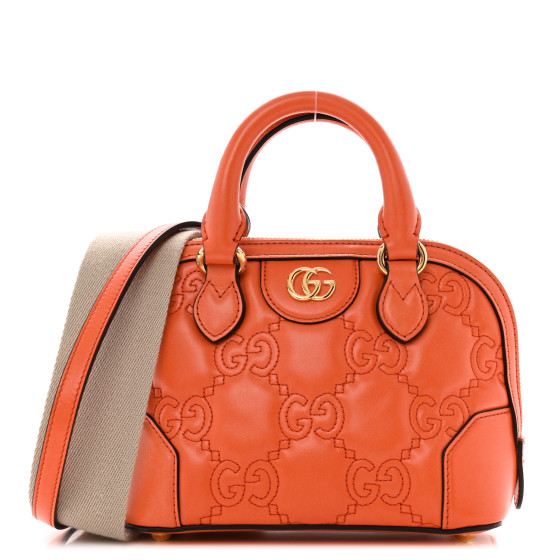 GUCCI Calfskin GG Matelasse Mini Top Handle Bag Spring Orange Natural