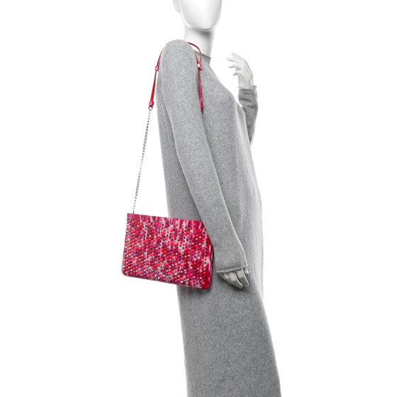 CHRISTIAN LOUBOUTIN Patent Glittart Studded Loubiposh Chain Shocking Pink