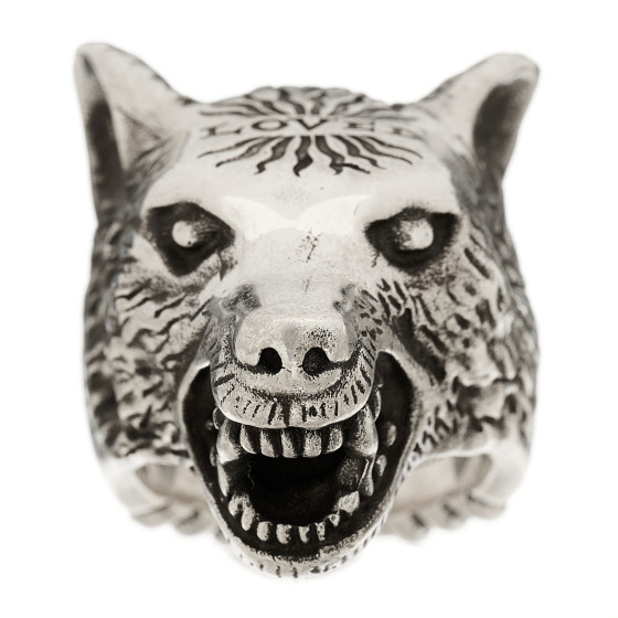 GUCCI Sterling Silver Large Anger Forest Wolf Head Ring 65