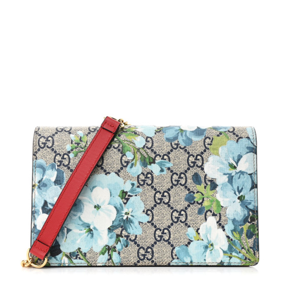 GUCCI GG Supreme Monogram Blooms Chain Wallet Blue