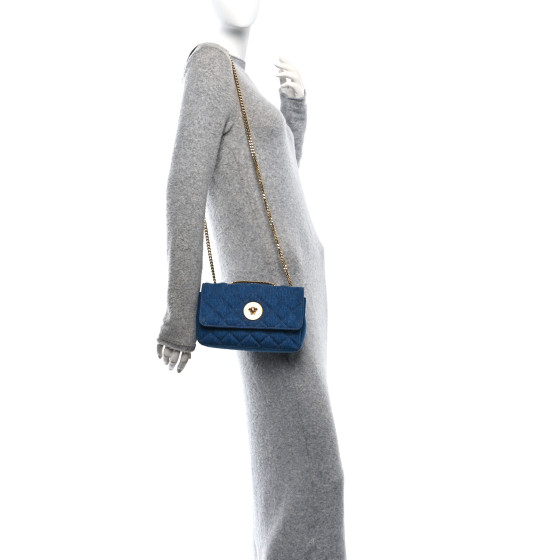 VERSACE Denim Quilted La Medusa Small Shoulder Bag Blue
