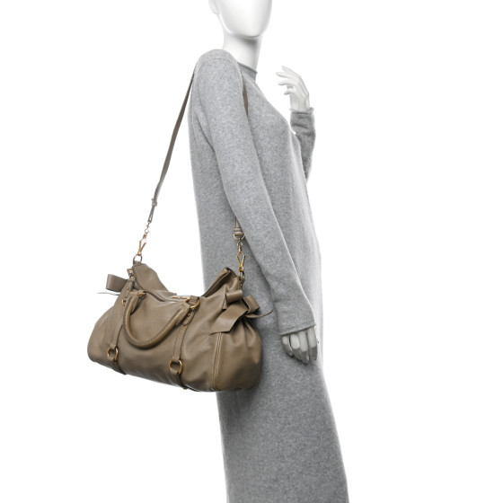 MIU MIU Vitello Medium Bow Bag Grey