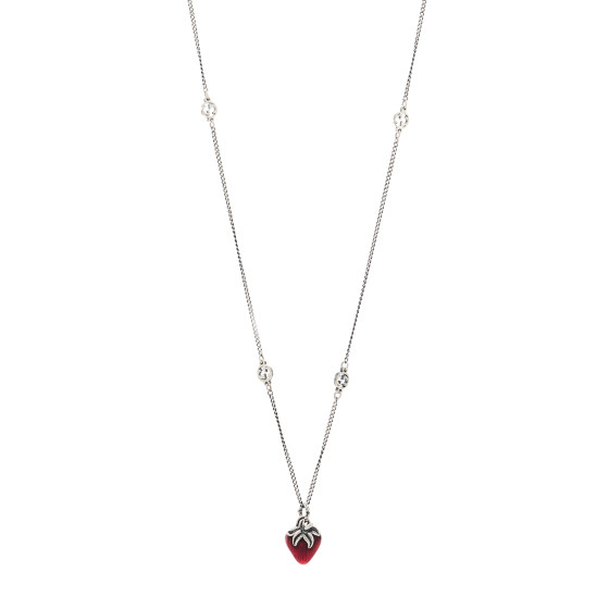 GUCCI Sterling Silver Enamel Interlocking G Strawberry